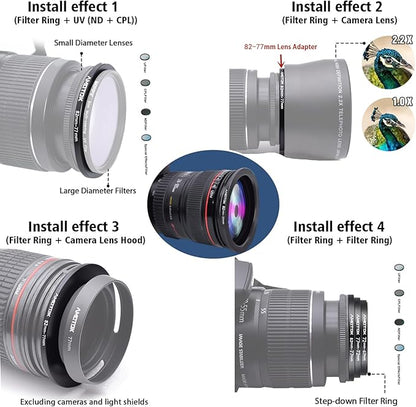 82mm Lens to 77mm Camera Lens Adapter,82mm to 77mm Filter Step-Down Ring Adapter Ring,Compatible All 77mm Filter Accessory