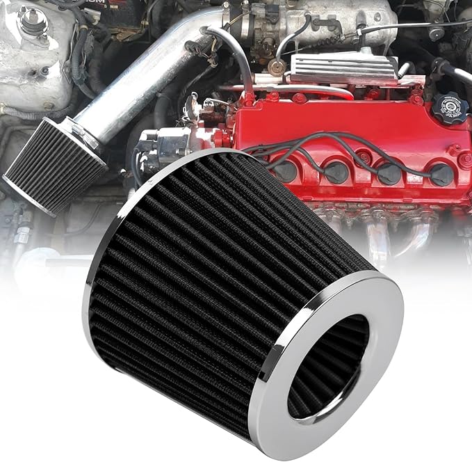 RYANSTAR 89mm 3.5" High Flow Round Tapered Cone Cool Air Filter Cleaner with Top Filter Design Short 150mm tall Black
