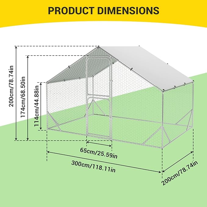 9.8X6.5x6.5FT, Large Walk in Chicken Run Pen Cage, Metal Coop Clearance with Double Door, Chicken Runs for Yard with Cover, Outdoor Cages for Chickens and Range Poultry, Large Chicken Coops