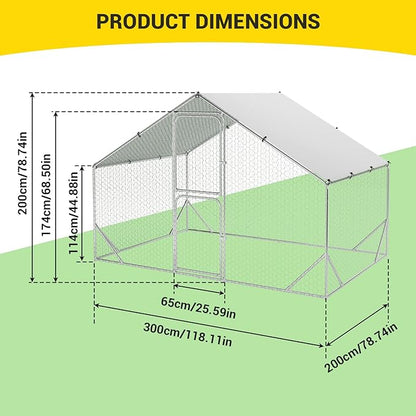 9.8X6.5x6.5FT, Large Walk in Chicken Run Pen Cage, Metal Coop Clearance with Double Door, Chicken Runs for Yard with Cover, Outdoor Cages for Chickens and Range Poultry, Large Chicken Coops