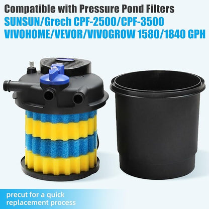 AQUANEAT Replacement Sponge Filter Media Pad Compatible With VIVOHOME/VEVOR/VIVOGROW 1580/1840 GPH or SUNSUN CPF-2500/3500 Pressure Pond Filter for Koi Fish