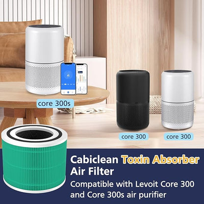 Core 300 Toxin Absorber Replacement Filter, Compatible with LEVOIT Core 300/Core 300S Air Purifier, 3-in-1 H13 Grade, True HEPA Replacement Filter, Compare to Part # Core 300-RF-TX, Green, 2 Pack