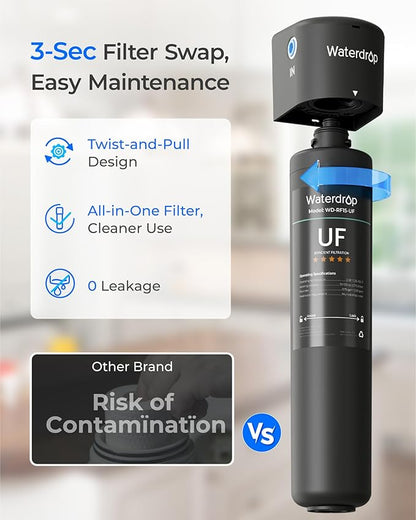 Waterdrop 15UC-UF 0.01μm Inline Water Filter for Refrigerator, 19K Gallons, In Line Water Filter for Icemaker, Idea for Ice Maker, RV, Refrigerator, 1/4 inch Direct Connect, NSF/ANSI 42 Certified