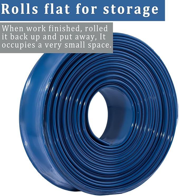 Pool Backwash Hose 1 1/2 inch × 50 ft Thicken Blue Water Discharge Pipe Lay Flat Tubing Hose for Backwash Pool Filter, Drain Pool Pond Water (1.5in-50ft, Vinyl Tubing)