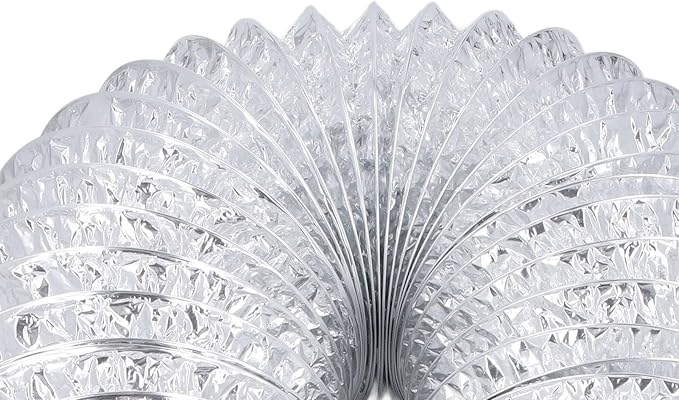 Aluminum Foil Ducting and PVC Dryer Vent Hose with 7 Inch Diameter and 6.56 Foot Length, Flexible HVAC Ventilation Duct with Spiral Steel Wire Support for Kitchens and Greenhouses