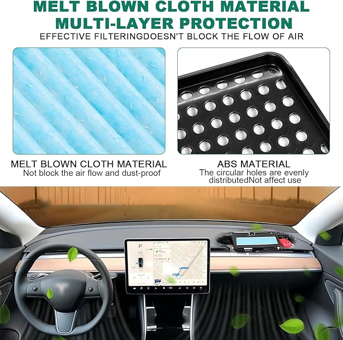 2PCS Air Intake Grille Cover + Air Intake HEPA Filter Compatible with Tesla Model 3 2023 2022 2021 Air Inlet Vent Covers A/C Internal Filter Vehicle Replacement External Accessories