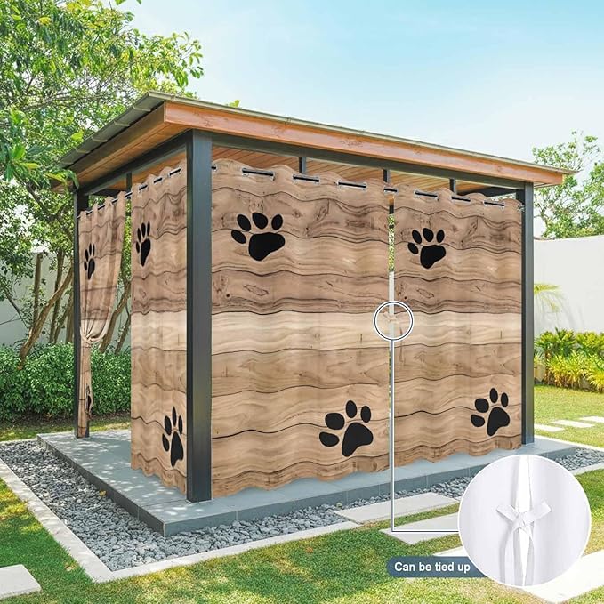Wood Grain Outdoor Curtains for Patio Claws Animals Wooden Brown Waterproof Outside Curtains with Grommet Top Weatherproof Curtain for Cabana Pergola Gazebo, 1 Panel, 54" W x 108" L