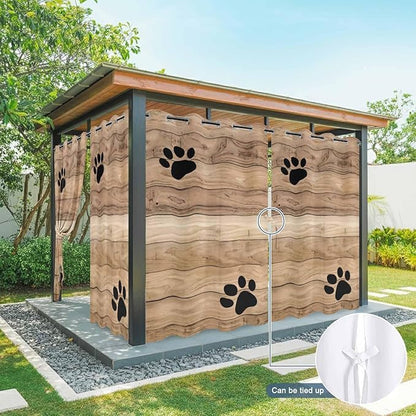 Wood Grain Outdoor Curtains for Patio Claws Animals Wooden Brown Waterproof Outside Curtains with Grommet Top Weatherproof Curtain for Cabana Pergola Gazebo, 2 Pack, 54" W x 84" L