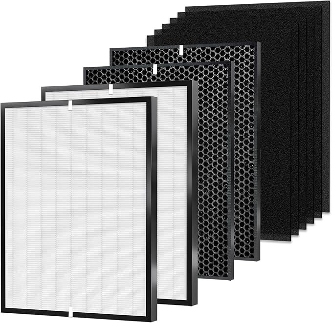 10-Pack Amboseli Replacement Filters Compatible 3000 Air Purifi-er, 3000,3000M, 3000Pro Air Purifi-er,2 air filter, 2 Activated Carbn and 6 Extra Carbn Pre-Filters