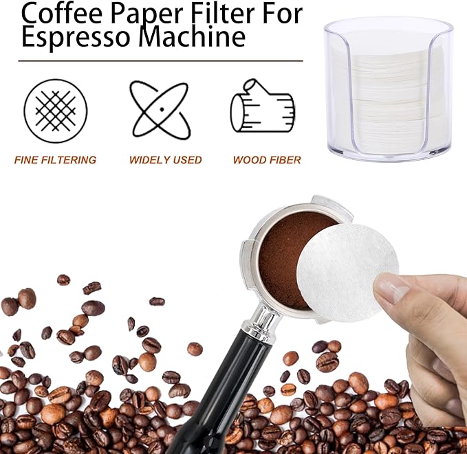 54mm Espresso Paper Filters, 300pcs Disposable Espresso Puck Paper Filters and Filter Storage Holder Compatible with Breville 54mm Portafilters Basket - Keep Shower Screen Clean