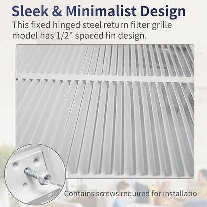 18"W x 12"H [Duct Opening Size] Steel Return Air Filter Grille - Removable Face/Door for 1 inch Filters -HVAC Vent Cover Grill - White [Outer Dimensions: 20 5/8"W X 14 5/8"H]