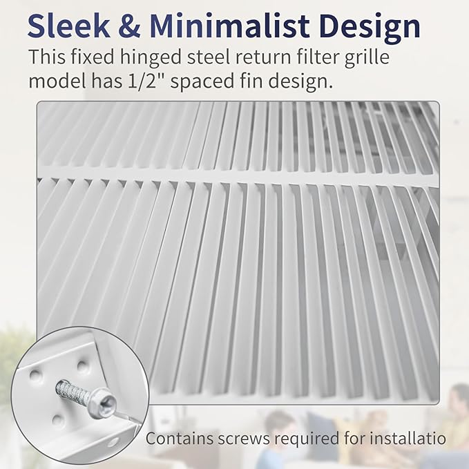 20"W x 14"H [Duct Opening Size] Steel Return Air Filter Grille - Removable Face/Door for 1 inch Filters -HVAC Vent Cover Grill - White [Outer Dimensions: 22 5/8"W X 16 5/8"H]