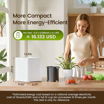 TOPZEE Electric Compost Bin for Kitchen - 3L Countertop Composter with Odorless Auto-Cleaning, Turns Food Waste to Fertilizer in 4 Hours, for Indoor Home Use, White