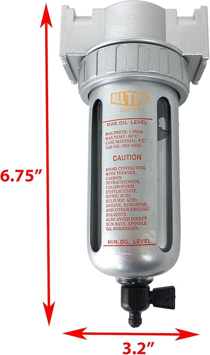 1/2" NPT MID FLOW Particulate Filter/Water Trap For Air Compressor Compressed Air Lines, 5u With Poly Bowl And Metal Bowl Guard (MANUAL DRAIN)