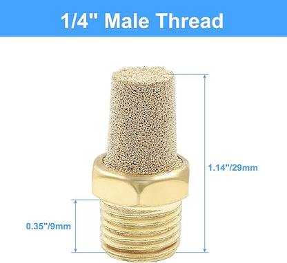 10 Pack 1/4" Male Thread Pneumatic Brass Exhaust Muffler Filter Air Pneumatic Mufflers Air Line Fitting Hex Sintered Silencer