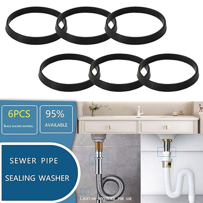 6PCS 35mm (1.38") Conical Rubber Sealing Gaskets - Leak-Proof Washers for Bathroom Sink Drain Pipes, Basin Waste & Inclined Sliding Joints