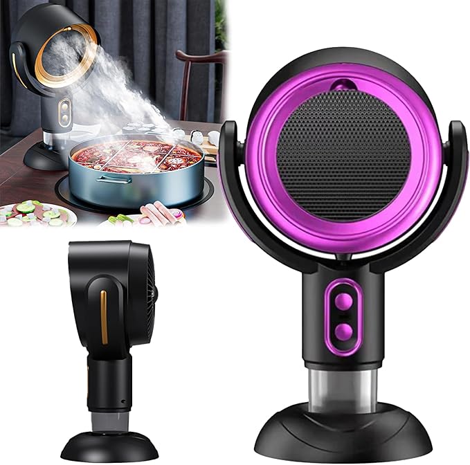 Smoke Fan for Indoor Smoking, High Fan Air Purifier and Odor Eliminator, Range Hood for Cooking, Portable Table Smoke Air Puriferfan Adjustable Angle (Purple,rechargeable)