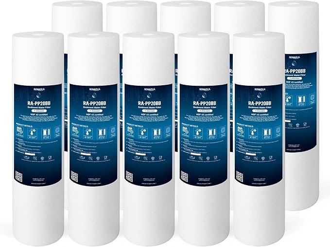 Ronaqua 20" x 4.5" Big Sediment Replacement Water Filter Cartridge, 1 Micron, NSF Certified, for Whole House, Compatible with 155358-43, 2PP20BB1M, AP810-2, FPMB-BB5-20, P5-20BB, SDC-45-2005, 10 Pack)