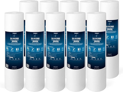 Ronaqua 20" x 4.5" Big Sediment Replacement Water Filter Cartridge, 1 Micron, NSF Certified, for Whole House, Compatible with 155358-43, 2PP20BB1M, AP810-2, FPMB-BB5-20, P5-20BB, SDC-45-2005, 10 Pack)