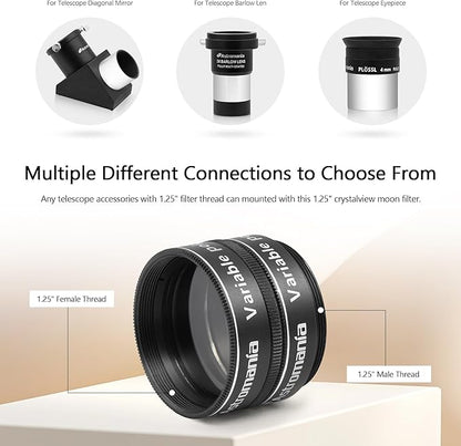 Astromania Telescope Filter, 1.25 Inch Variable Grey Polarizing Filter, Variable Polarizing Moon Filter for Astronomy Telescope & Eyepiece, Telescope Accessory with Adjustable 1-40% Light Transmission