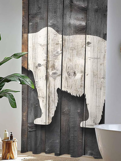 Sheer Curtains 84 Inches Long, Vintage White Brown Bear Semi Sheer Curtains Light Filtering Window Treatment, Retro Country Rustic Wood Grain Privacy Voile Drapes for Living Room Bedroom 52x84 Inch