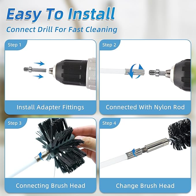21 Feet Dryer Vent Cleaning Brush Kit, Multi-Scene Durability Chimney Brush with Flexible Nylon Rod, Multi-Purpose lint Cleaning Brush for Drill,Chimneys, fireplaces, Ventilation ducts