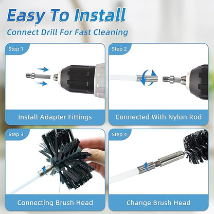 21 Feet Dryer Vent Cleaning Brush Kit, Multi-Scene Durability Chimney Brush with Flexible Nylon Rod, Multi-Purpose lint Cleaning Brush for Drill,Chimneys, fireplaces, Ventilation ducts