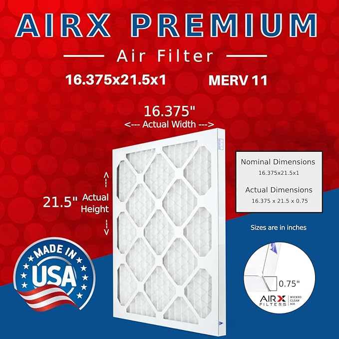 AIRx Filters WICKED CLEAN AIR 16.375x21.5x1 MERV 11 Electrostatic Pleated Air Conditioner Filter Pack 6 HVAC AC Furnace Filters