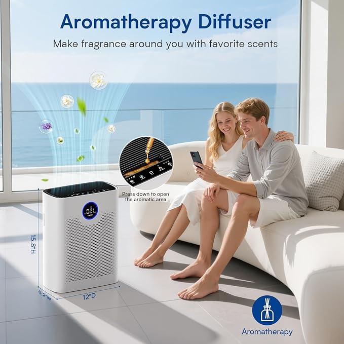 Air Purifiers for Home Large Room up to 3000 ft², VNIUP H14 True HEPA Air Purifier for Bedroom, PM 2.5 Display Air Quality Sensor Air Cleaner for for Whole Home Dorm Room Bedroom Office, ZQA-8000A