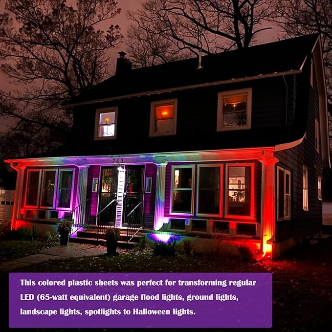 Sakolla Halloween Gel Filter, 10 Pcs Orange Purple Color Correction Gel Light Filter, Transparent Color Overlays Film Plastic Sheets for Lighting, Led Light Outdoor Landscape 8.5 x 11 Inch