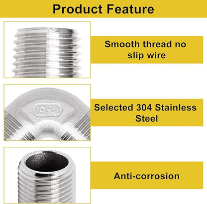 1/2" x 1/2" NPT 90 Degree Elbow 304 Stainless Steel Pipe Fittings Male Threaded Coupler, 2 Pack