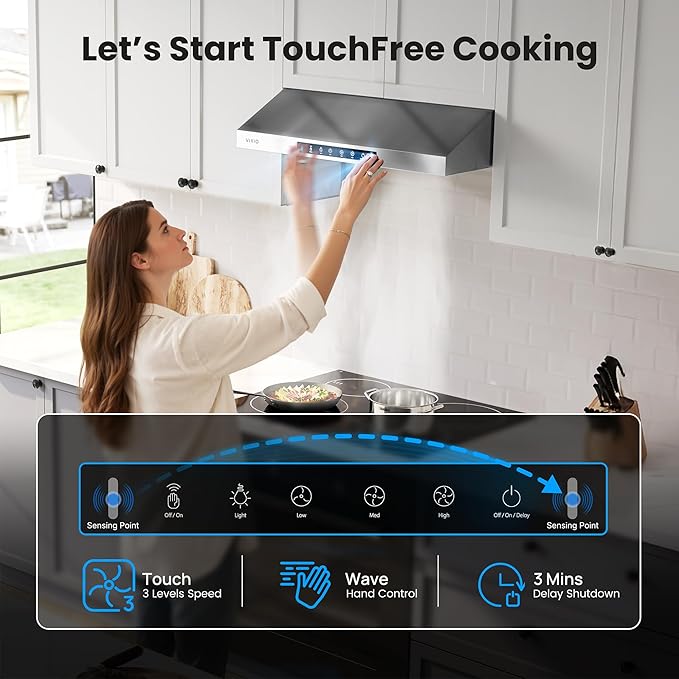 30 Inch Under Cabinet Range Hood, 900CFM Fast Venting Ducted, Kitchen Hood With 3 Speed Gesture Sensing & Touch Control, Stainless Steel Stove Vent Hood With Reusable 5-Layer Baffle Filters
