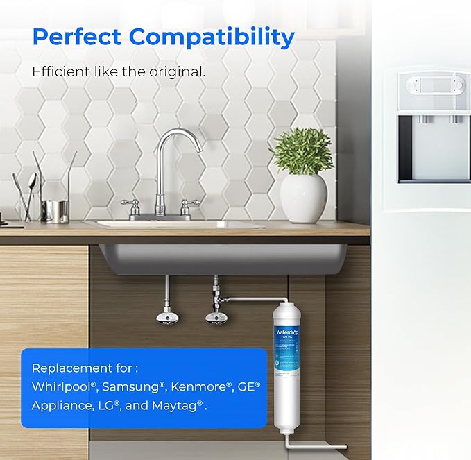 Waterdrop Inline Water Filter for Refrigerator and Ice Maker, 1 Year NSF Certified High Capacity Drinking Water Filtration System with Direct Connect Fittings,Reduces Chlorine,Sediment,Bad Taste&Odor