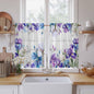 Spring Flowers Kitchen Curtains, Watercolor Garden Florals Wooden Grain Light Filtering Window Curtain Panels, 2Pcs Rod Pocket Window Treatments Set for Study Room Bathroom Bedroom 52x54 Inches
