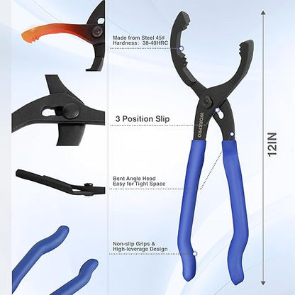 WORKPRO 12-inch Oil Filter Plier and Flexible Oil Funnel Set for Quick and Clean Automotive Oil Change, Durable Silicone Funnel with Shape Retention, Adjustable Anti-Slip Oil Wrench for Effortless Use
