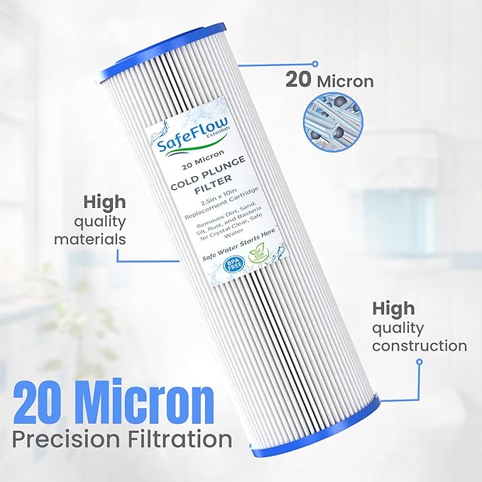 10in Ice Bath Chiller Filters 20 Micron 10" x 2.5" Water Filter Replacement Cartridge – Fits Ice Pod Cold Plunge Water Chiller, Cold Plunge Filters, Water Filter for Cold Plunge