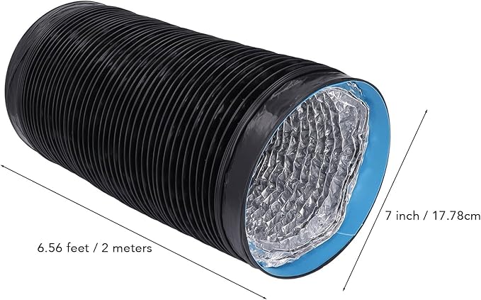 7in 6.56ft Dryer Vent Exhaust Duct Hose, Flexible Aluminum Air Ducting for HVAC Ventilation, Fan Filter and Grow Tent
