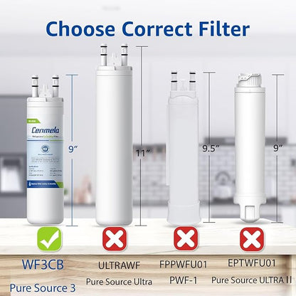 WF3CB Replacement Water Filter, Compatible with Frigidaire WF3CB, Pure Source 3, 706465, 242069601, 242086201, 242017800, WF425, Height 9 inches, Pack of 1