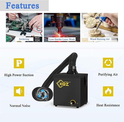 KQZ-B1 Solder Fume Extractor, 168m³/h Strong Suction Smoke Extractor, 5*Thick Pre-Filter+H13 HEPA Soldering Fume Extractor, 99.99% Purification Smoke Absorber for Welding Soldering 3D Printing Black