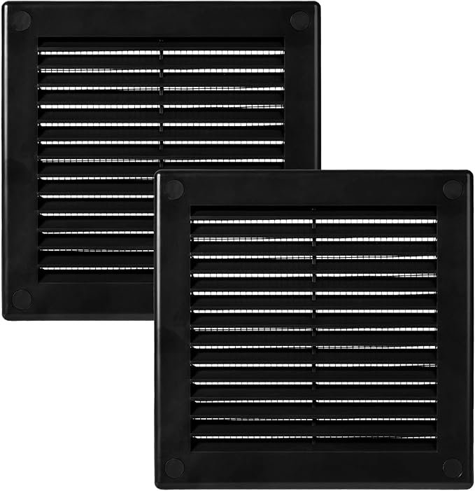 Vent Systems 4.5" x 4.5" Inch (Opening Dimensions) - Pack of 2 - Black Plastic Soffit Vent Cover - Durable Square Air Vent Grille with Mesh Screen - Ventilation Grill Wall, Ceiling Indoor, Outdoor