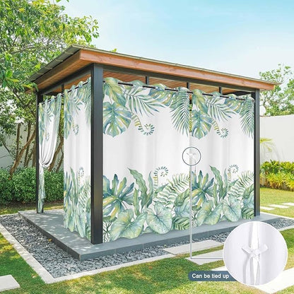 Leaves Outdoor Curtains for Patio Green Leaf Tropical Plants Farmhouse Pastoral Waterproof Outside Curtains with Grommet Top Weatherproof Curtain for Cabana Pergola Gazebo, 2 Pack, 54" W x 108" L