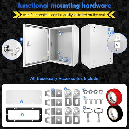 Outdoor Electrical Junction Box, 16x 12 x 8'' NEMA 4X Enclosure Box, Wall Mounted IP66 Waterproof & Dustproof Lockable Metal Junction Box