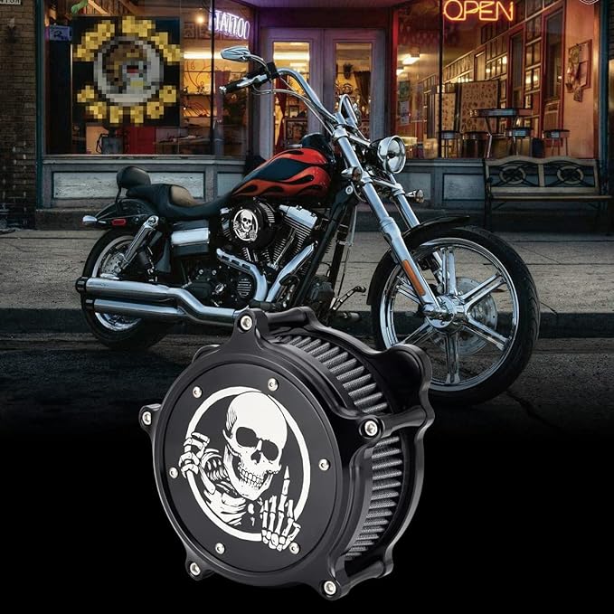 Air Filter Intake Filter System Kit Cnc Cut Air Cleaner Chrome Filter Kit for Twin Cam EVO Dyna FXR 93-2017 Softail 2000-2015 Touring Road King Street Glide1993-2007(Black)