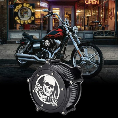Air Filter Intake Filter System Kit Cnc Cut Air Cleaner Chrome Filter Kit for Twin Cam EVO Dyna FXR 93-2017 Softail 2000-2015 Touring Road King Street Glide1993-2007(Black)
