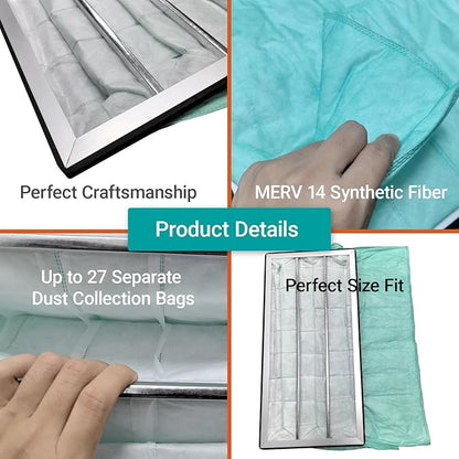 24x12x12 MERV 14 Air Filter Replacement - Synthetic Pocket - Compatible with Jet AFS-1000B/C, Powermatic 1791082, JET 708733 & More - 2 Pack