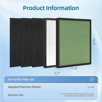 PU-P08 Replacement Filter Compatible with Odec PU-P08 Air Purifier,H13+Activated carbon+Pre-Filters,2-Pack