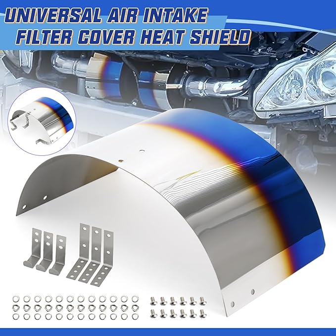 PTNHZ Universal Stainless Steel Air Intake Filter Cover Heat Shield Fits for 2.5-3.5" Cone or Cylinder Filter Burnt Blue