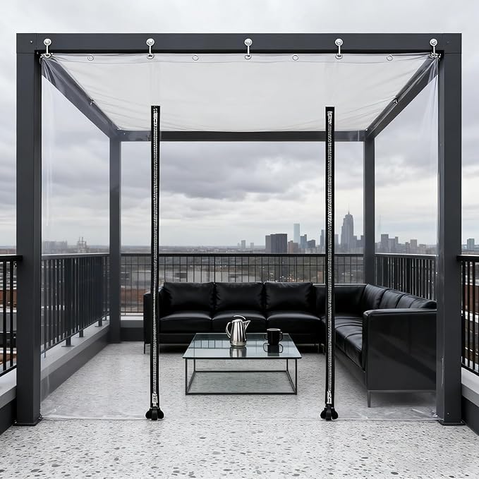 Transparent Tarpaulin Side Panels, Outdoor Clear Tarp Curtains with Zipper Door, Curtain Patio Enclosure for Pergola Porch Carport Canopies(4x6m)