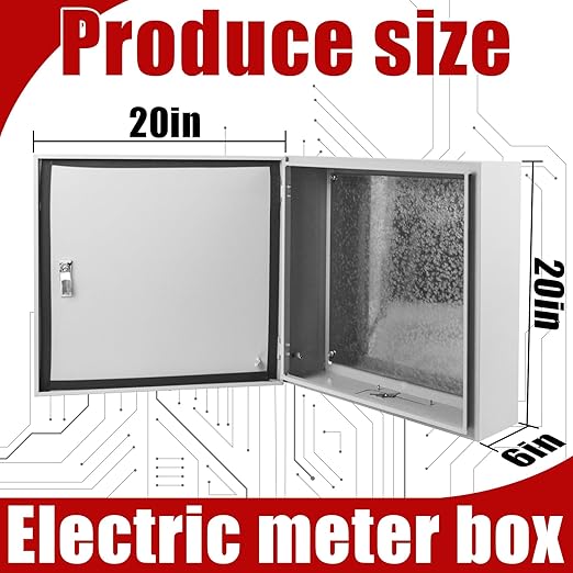 Electrical Box 20 x 20 x 6 Inch Indoor Outdoor Electrical Enclosure Box Steel Junction Box Wall Mounted Universal Electrical Project Box with Safety Locks and Mounting Plates