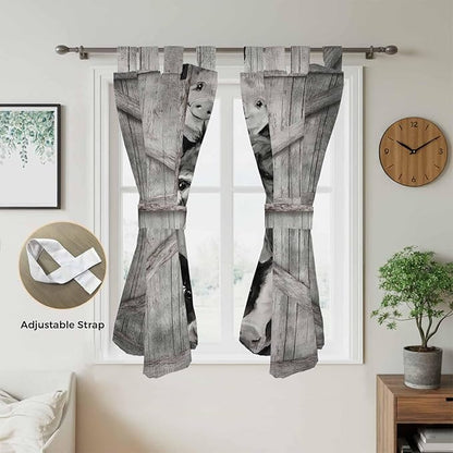 Funny Farm Animals Bathroom Curtains 63 Inch Length, Window Curtains Tab Top, Vintage Barn Grey Sunflowers Light Filtering Window Treatments Drapes 52"x63" 2 Panel